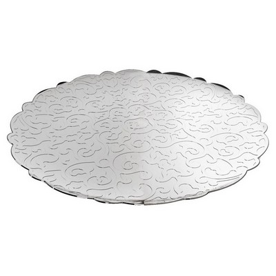 dressed round tray in polished 18/10 stainless steel with relief decoration